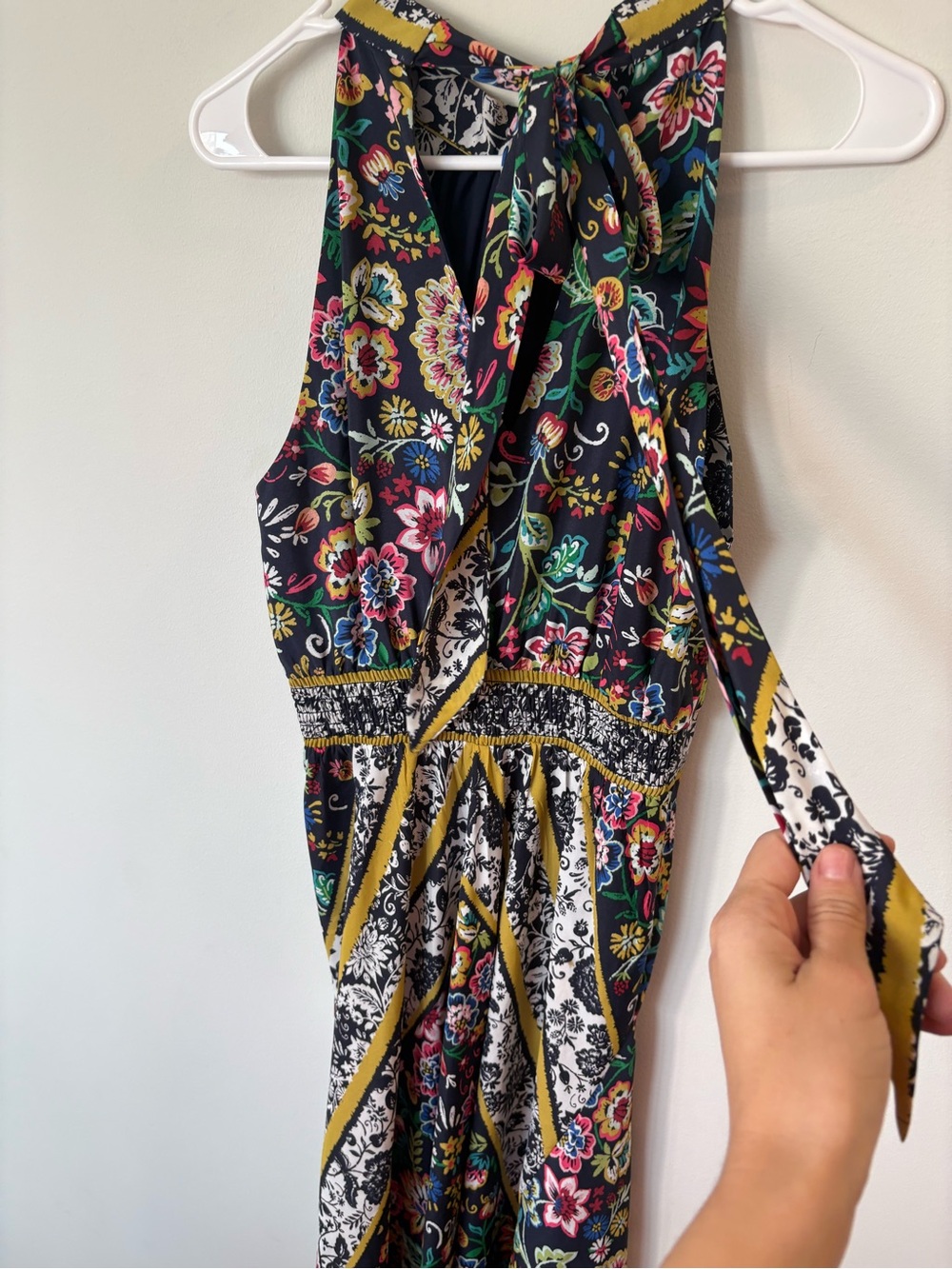 Eliza J navy Floral Halter Maxi with handkerchief hem - Picture 9 of 15